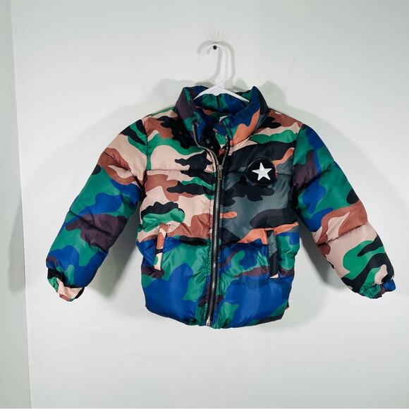 Lola And The Boys Camo Print Star Patch Poly Filled Puffer Jacket Coat 2 Boy